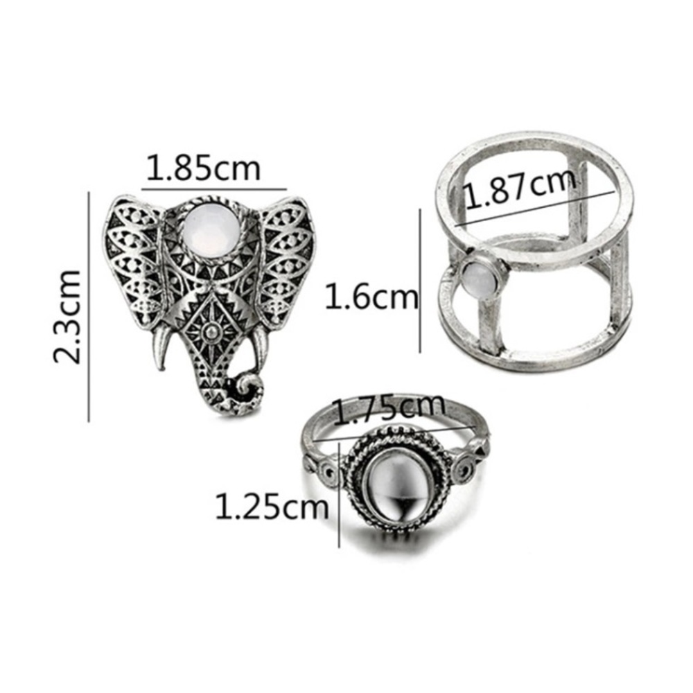 🛍 3pc Elephant Tribal Boho Silver Midi Rings Set - Picture 5 of 8